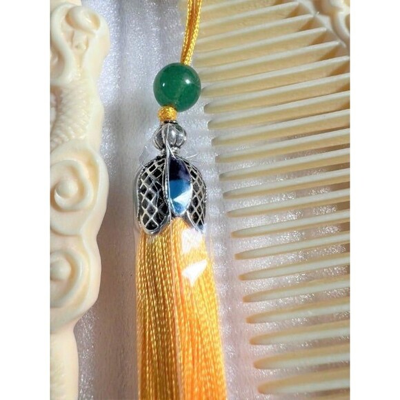 Carved Ivory Fruit Dragon or Goddess Comb with Tassel - Your Choice of Colors - Picture 6 of 12